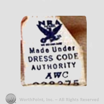 Clothing label : NRA - National Recovery Act.