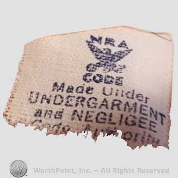 Clothing label : NRA - National Recovery Act.