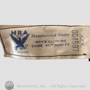 Clothing label : NRA - National Recovery Act.