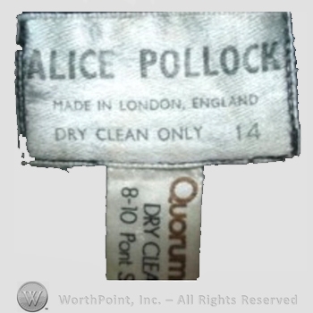 Clothing label : Alice Pollock.
