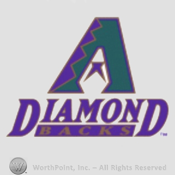 Arizona Diamondbacks sport logo: Turquoise, purple and copper A above Diamond Backs in purple and copper.
