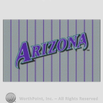 Arizona Diamondbacks sport logo: Arizona written on a grey with purple pinstripes background.