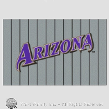 Arizona Diamondbacks sport logo: Arizona written on a grey with black pinstripes background.