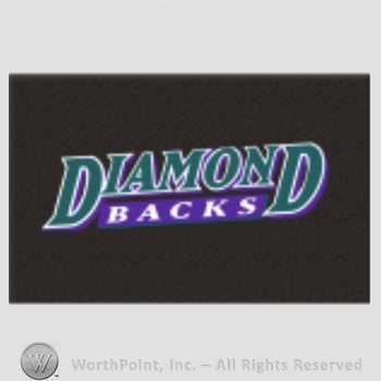 Arizona Diamondbacks sport logo: Diamond Backs in turquoise, purple and white on black background.