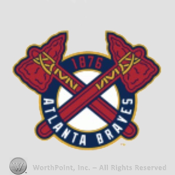 Atlanta Braves sport logo: crossed tomahawks on a circle with Atlanta Braves 1876 inside.