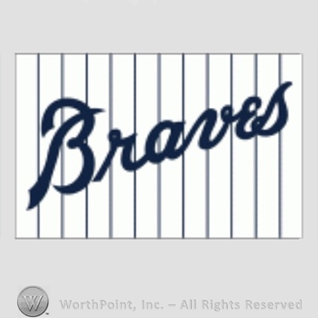 Atlanta Braves sport logo: Braves on white with blue pinstripes.