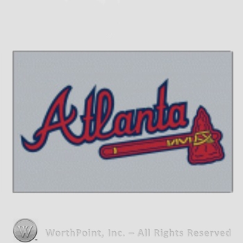 Atlanta Braves sport logo: Atlanta above a tomahawk on grey background.