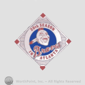 Atlanta Braves sport logo: Atlanta Braves 20th season on a circle, Native American head inside the circle, all inside a diamond shape.