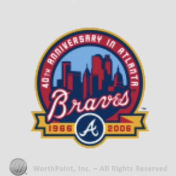 Atlanta Braves sport logo: 40th anniversary in Atlanta Braves and a city view, all inside a circle.