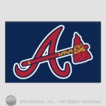 Atlanta Braves sport logo: A and a tomahawk on a navy blue background.