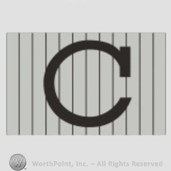 Chicago Cubs sport logo: letter C on grey with black pinstripes background.