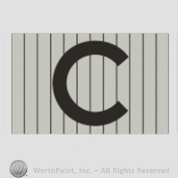 Chicago Cubs sport logo: letter C on grey with black pinstripes background.