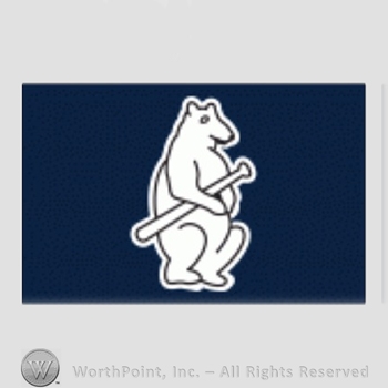 Chicago Cubs sport logo: bear cub holding a baseball bat on navy blue background.