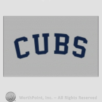 Chicago Cubs sport logo:  CUBS on a grey background.