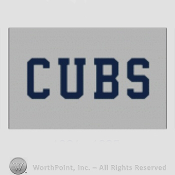Chicago Cubs sport logo:  CUBS on a grey background.