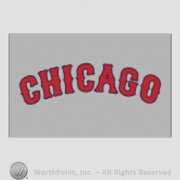 Chicago Cubs sport logo: CHICAGO on a grey background.
