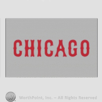 Chicago Cubs sport logo: CHICAGO on a grey background.