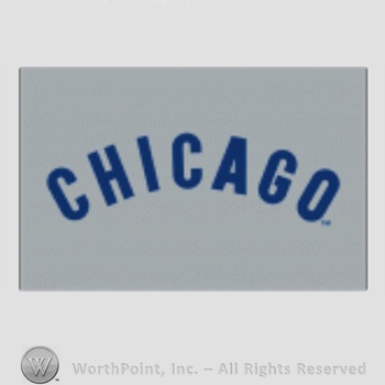 Chicago Cubs sport logo: CHICAGO on a grey background.