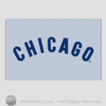 Chicago Cubs sport logo: CHICAGO on a grey background.