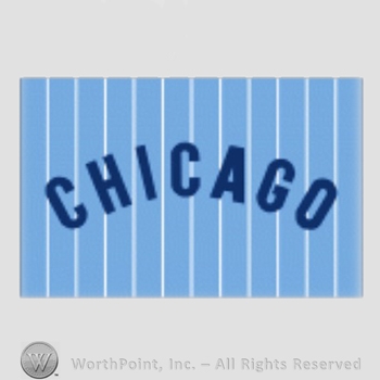 Chicago Cubs sport logo: Chicago on a blue with white stripes background.