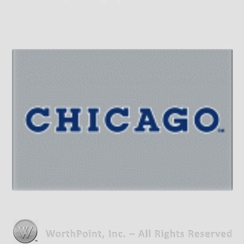 Chicago Cubs sport logo: CHICAGO on a grey background.
