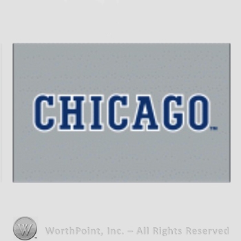 Chicago Cubs sport logo: CHICAGO on a grey background.