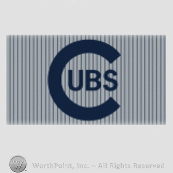 Chicago Cubs sport logo: UBS inside C on a grey with black sripes background.