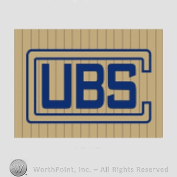 Chicago Cubs sport logo: UBS inside C on a grey with black sripes background.