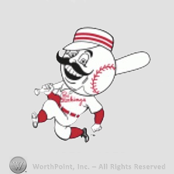 Cincinnati Reds sport logo: baseball head man in old fashioned uniform running with a bat.