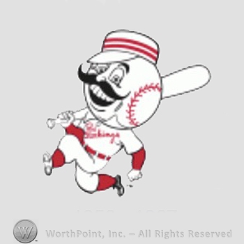 Cincinnati Reds sport logo: baseball head man in old fashioned uniform running with a bat.
