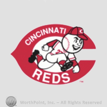 Cincinnati Reds sport logo: Reds player with baseball head running in front of red C.