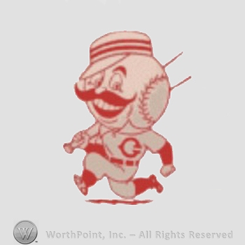 Cincinnati Reds sport logo: baseball head man in old fashioned uniform running with a bat.