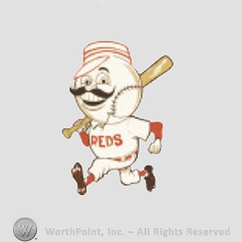Cincinnati Reds sport logo: baseball head man in old fashioned uniform running with a bat.