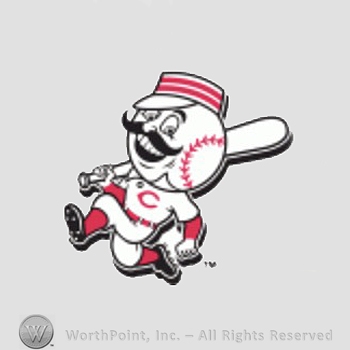 Cincinnati Reds sport logo: baseball head man in old fashioned uniform running with a bat.