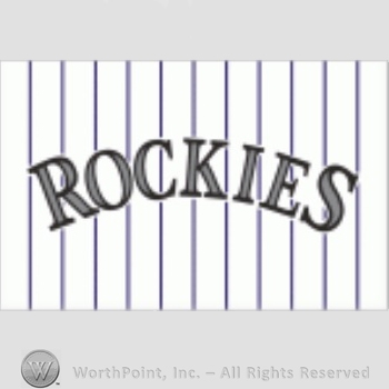 Colorado Rockies sport logo: Rockies on a white with purple stripes background.