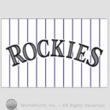 Colorado Rockies sport logo: Rockies on a white with purple stripes background.