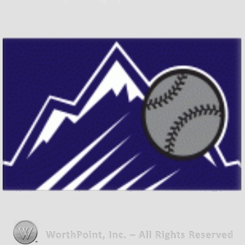 Colorado Rockies sport logo: Baseball over mountains on a purple background.