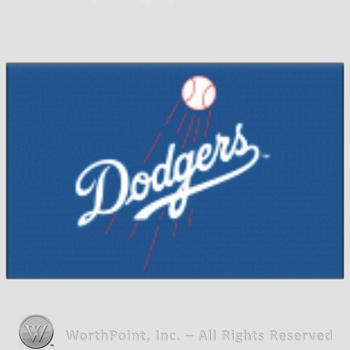 Los Angeles Dodgers sport logo: baseball above Dodgers on a blue background.