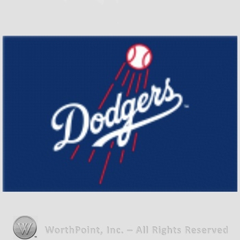 Los Angeles Dodgers sport logo: baseball above Dodgers on a blue background.