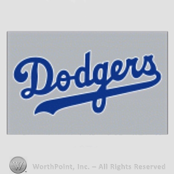 Los Angeles Dodgers sport logo: Dodgers on grey background.