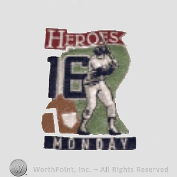 Los Angeles Dodgers sport logo: Heroes written above number 16 and a baseball player; Monday written below.