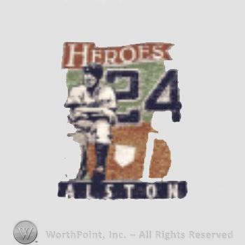 Los Angeles Dodgers sport logo: Heroes written above number 24 and a baseball player; Alston written below.