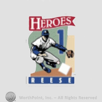 Los Angeles Dodgers sport logo: Heroes written above number 1 and a baseball player; Reese written below.