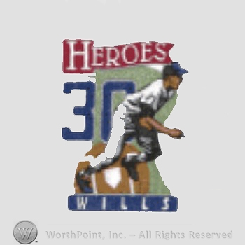 Los Angeles Dodgers sport logo: Heroes written above number 30 and a baseball player; Wills written below.