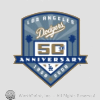 Los Angeles Dodgers sport logo: Los Angeles Dodgers written above 50th anniversary 1958 - 2008.