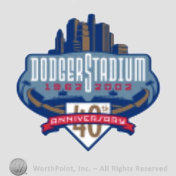 Los Angeles Dodgers sport logo: Dodgers Stadium 1962 - 2002 above 40th anniversary.
