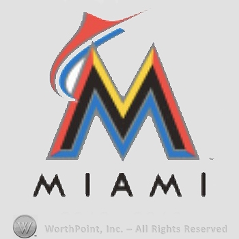 Miami Marlins sport logo: a marlin leaping over letter M; all above Miami .