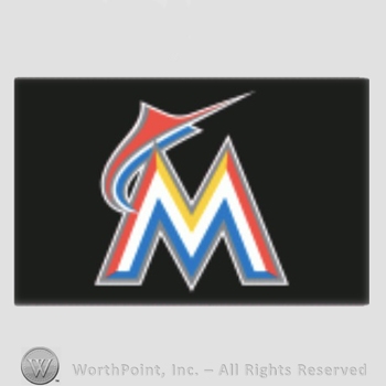 Miami Marlins sport logo: a marlin leaping over letter M on a black background.