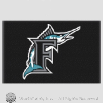 Miami Marlins sport logo: a marlin leaping over letter F on a black background.