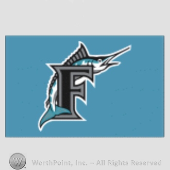 Miami Marlins sport logo: a marlin leaping over letter F on a turquoise background.